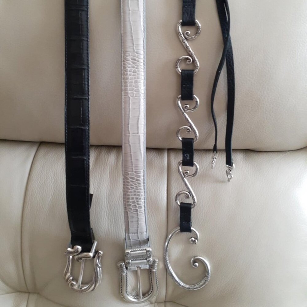 3-Pack Brighton Belts - Black, Gray, Slvr - Adjustable Small 24503, B4824